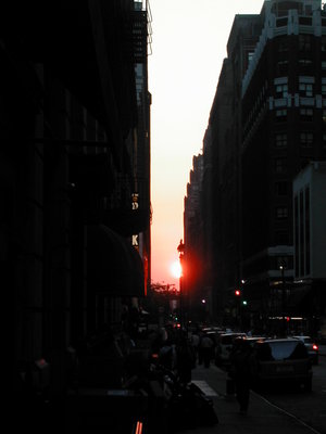 Near-sunset view looking down 35th street, Manhattan.
