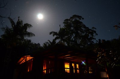 First Quarter Moon near Mars, with birdy lens flare, July 6.