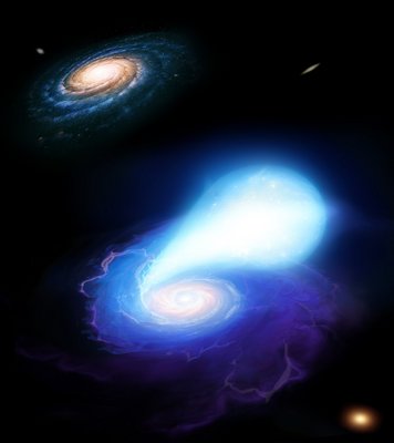 University of Warwick researchers explain mystery of the loneliest <br />supernovas. Compact binary star systems that have been thrown <br />far from their host galaxy when one star of that pair became a <br />neutron star, go through a second trauma when the remaining <br />white dwarf star is eventually pulled onto the neutron star.<br />© Mark A. Garlick / space-art.co.uk / University of Warwick