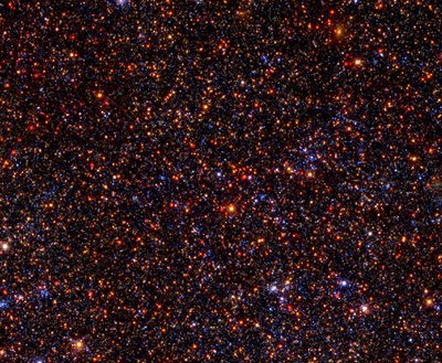This Hubble image of a crowded star field in the disk of the Andromeda <br />galaxy shows that stars of different ages can be distinguished from one <br />another on basis of temperature (as indicated by color) and brightness. <br />(Image credit: Ben Williams and the PHAT collaboration)