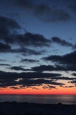 Lake Michigan sunset with Earth, Venus, and Mars