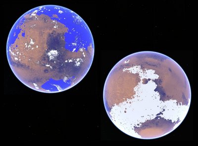 Conceptual rendition of the competing warm and cold scenarios for early Mars.<br />Credit: Robin D. Wordsworth