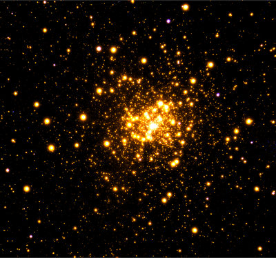 Using the advanced adaptive optics system GeMS, on the Gemini South <br />telescope, astronomers have imaged a beautiful stellar jewel-box – <br />a tightly packed cluster of stars that is one of the few places in our <br />galaxy where astronomers think stars can actually collide. <br />(Credit: Gemini Observatory/AURA)