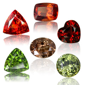 Different colours of garnet gem stones.
