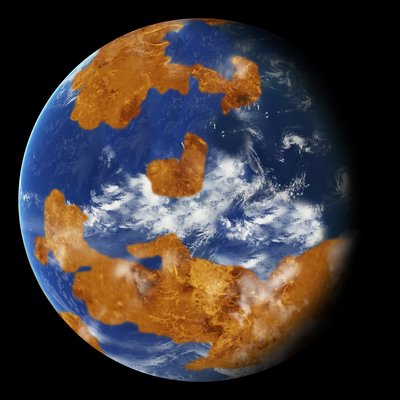 Observations suggest Venus may have had water oceans in its distant past. <br />A land-ocean pattern like that above was used in a climate model to show <br />how storm clouds could have shielded ancient Venus from strong sunlight <br />and made the planet habitable. Credits: NASA/GISS