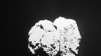 Rosetta’s OSIRIS wide-angle camera captured an outburst from the Atum <br />region on Comet 67P/Churyumov–Gerasimenko’s large lobe on 19 Feb 2016. <br />Credit: ESA/Rosetta/MPS for OSIRIS Team <br />MPS/UPD/LAM/IAA/SSO/INTA/UPM/DASP/IDA