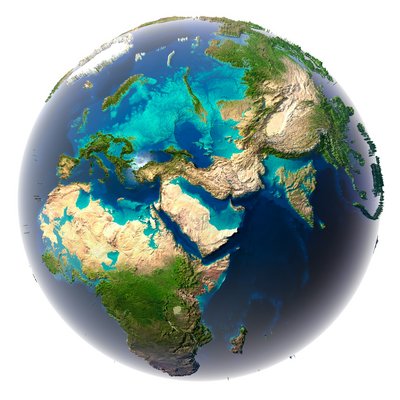 Continents on other habitable worlds may struggle to break above sea level, <br />like much of Europe in this illustration, representing Earth with an estimated <br />80% ocean coverage. © Antartis / Depositphotos.com