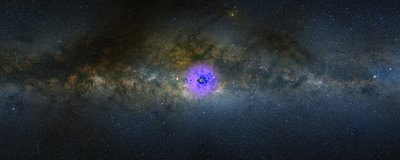 When astrophysicists model the Milky Way’s gamma-ray sources to the best <br />of their knowledge, they are left with an excess glow at the galactic center. <br />Some researchers have argued that the signal might hint at hypothetical dark <br />matter particles. However, it could also have other cosmic origins. (NASA; <br />A. Mellinger/Central Michigan University; T. Linden/University of Chicago)