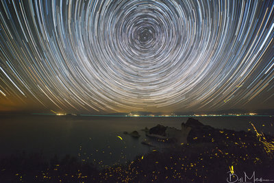Fireflies &amp; Stellar Traces above Cape Drastis, Peroulades, Corfu
