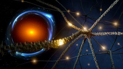 KIPAC scientists have for the first time used artificial neural networks to <br />analyze complex distortions in spacetime, called gravitational lenses, <br />demonstrating that the method is 10 million times faster than traditional <br />analyses. (Credit: Greg Stewart/SLAC National Accelerator Laboratory)