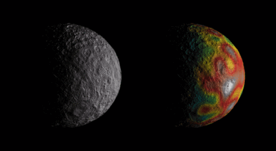 This animation shows dwarf planet Ceres as seen by NASA's Dawn. <br />The map overlaid at right gives scientists hints about Ceres' internal <br />structure from gravity measurements. <br />Credit: NASA/JPL-Caltech/UCLA/MPS/DLR/IDA