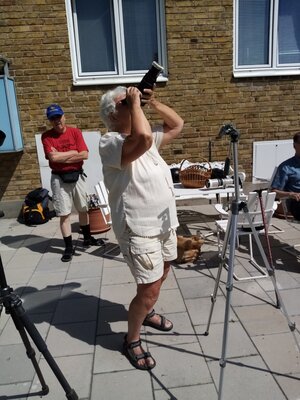 Tora Greve testing her camera for the eclipse of June 10 2021.jpg