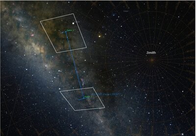 Stellarium sky view showing both mirrored image FoV locations