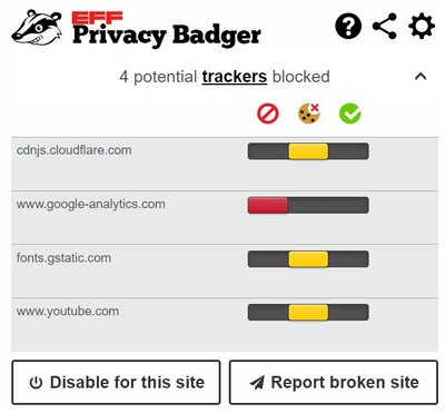Trackers Blocked on the whereIsWebb Page