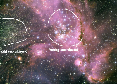 APOD 12 May 2022 annotated NGC 346 young star cluster maybe old star cluster.png