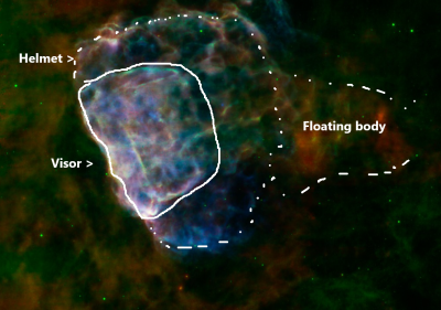 Puppis A supernova remnant Spitzer Chandra dead astronaut.png