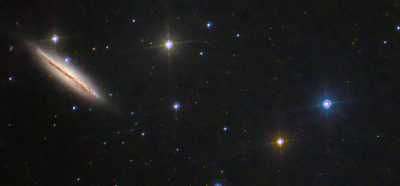 NGC 4217 plus yellow HD 106556 orange SAO 44089 and blue HD 106420 Dan Bartlett.png