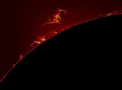 Seen here is a wounderful solar prominence lifting off the sun.