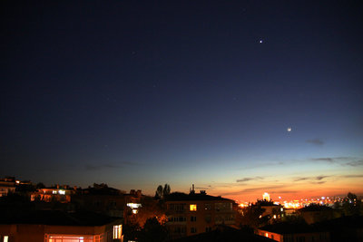 Venus, Moon, Pleiades, Jupiter from Bursa, Turkey.