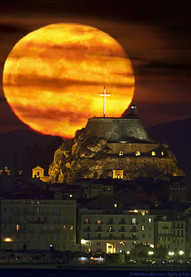Full Moon and Corfu Old Fortress