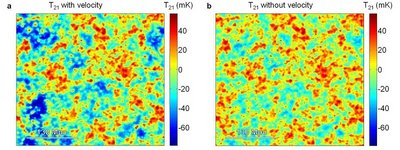 The 21-cm brightness temperature at z = 20.<br />Credit: Eli Visbal, et al.