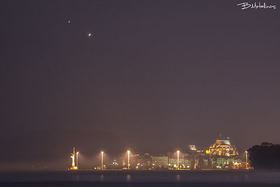 Venus &amp; Saturn Conjuction above Corfu town