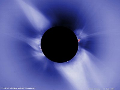 A picture of the solar corona as seen during an eclipse. A new paper presents <br />a model that is able to explain previously puzzling aspects of the coronal wind. <br />(Credit: UCAR/NCAR)