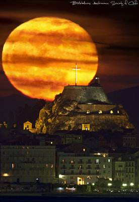 Supermoon and Old Town of Corfu