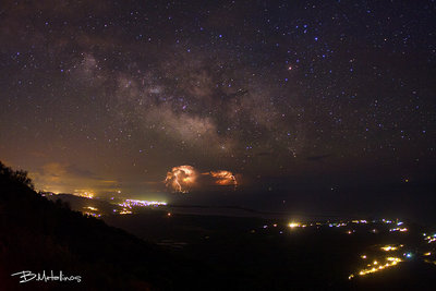 Lightnings And Stars At Lake Korission Corfu, Milkyway Galaxy