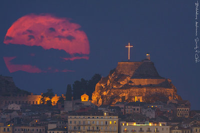 May's Full Moon and Old Fortress and old town May's Full Moon and Old Fortress and old town of Corfu