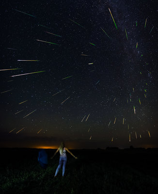 A composite photo from Perseid meteor shower 2016.