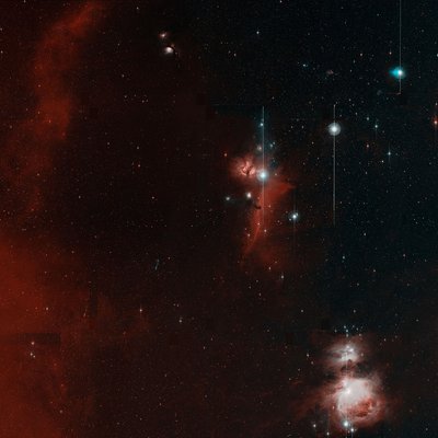 ZTF took this &quot;first-light&quot; image on Nov. 1, 2017, after being installed at the <br />48-inch Samuel Oschin Telescope at Palomar Observatory. The full-resolution <br />version is more than 24,000 pixels by 24,000 pixels. Each image covers a sky <br />area equal to 247 full moons. The Orion nebula is at lower right. Computers <br />searching these images for transient, or variable, events are trained to <br />automatically recognize and ignore non-astronomical sources, such as the <br />vertical &quot;blooming&quot; lines seen here. Credit: Caltech Optical Observatories