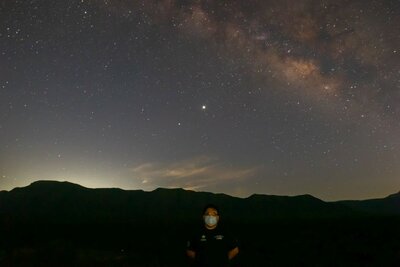 Milkyway with Jupiter and Saturn and the author with a mask