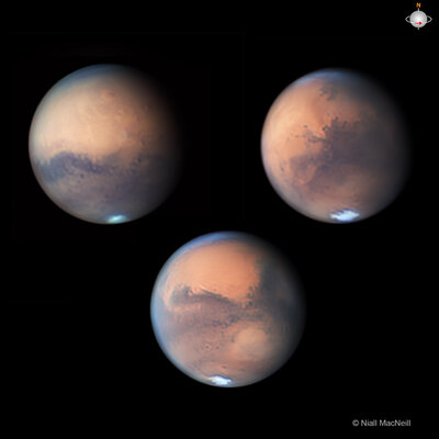3 recent images of Mars covering most