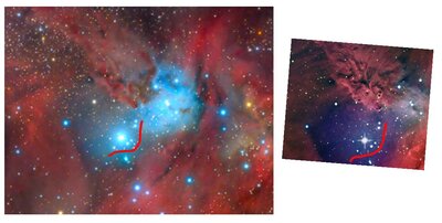 S Mon and Friend Stars in two different APOD images including the Fox Fur Nebule