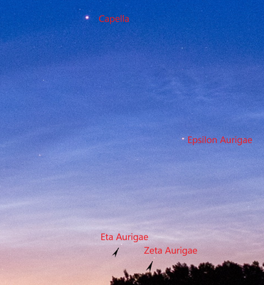 Epsilon, Eta and Zeta Aurigae 'the Kids' near 'Capella'