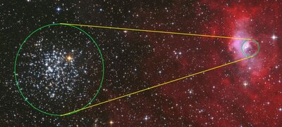 M52 and the Bubble Nebula Apparent Size Comparison