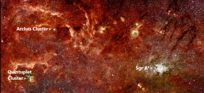 Annotated image of the center of the Milky Way NASA ESA Spitzer Q D Wang.png