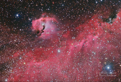 Seagull Nebula and blue runaway star with arc Guisard and Demange.png