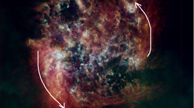LMC in far infrared and radio showing the beginnings of spiral arms.png