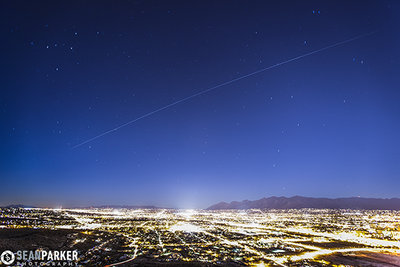 ISS Flyover In Tucson, Arizona. <br /><br />Here is a composite image of 4 stacked images totaling of around 4 minutes of the ISS flying over Tucson, Arizona. It will also be visible tonight around 8:15PM. Look W-NW for a really fast moving light in the sky.